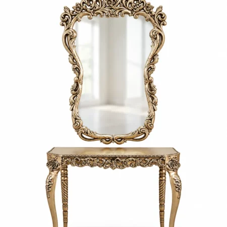 Ornate arched top wall mirror with decorative floral frame 25x41 inches