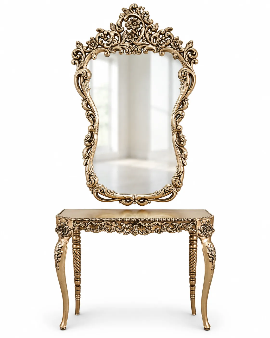Ornate arched top wall mirror with decorative floral frame 25x41 inches