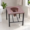 Portable commode chair stool with brown seat and black frame