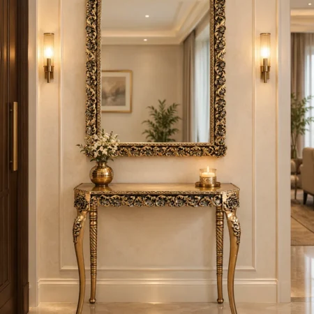 Ornate rectangular wall mirror with floral decorative frame 28x40 inches