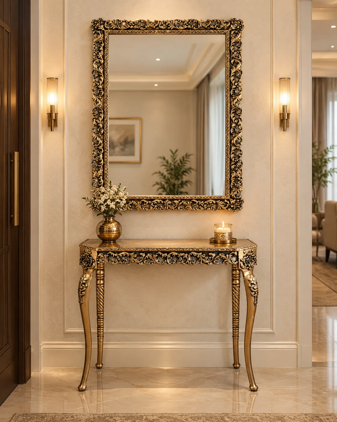 Ornate rectangular wall mirror with floral decorative frame 28x40 inches