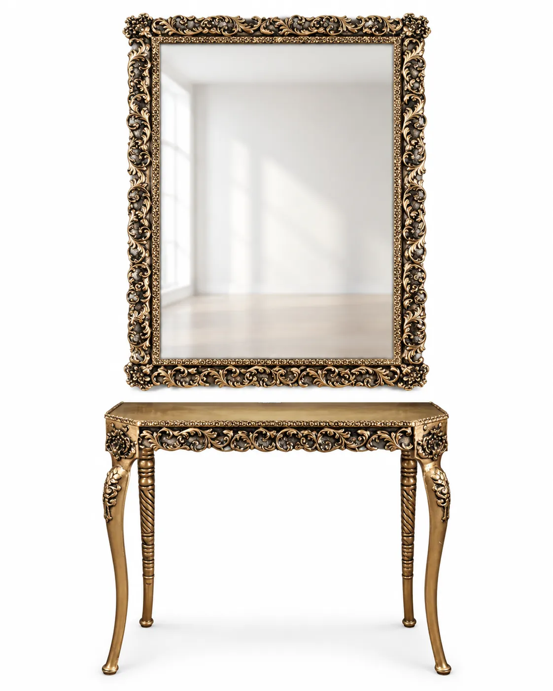 Ornate rectangular wall mirror with floral decorative frame 28x40 inches