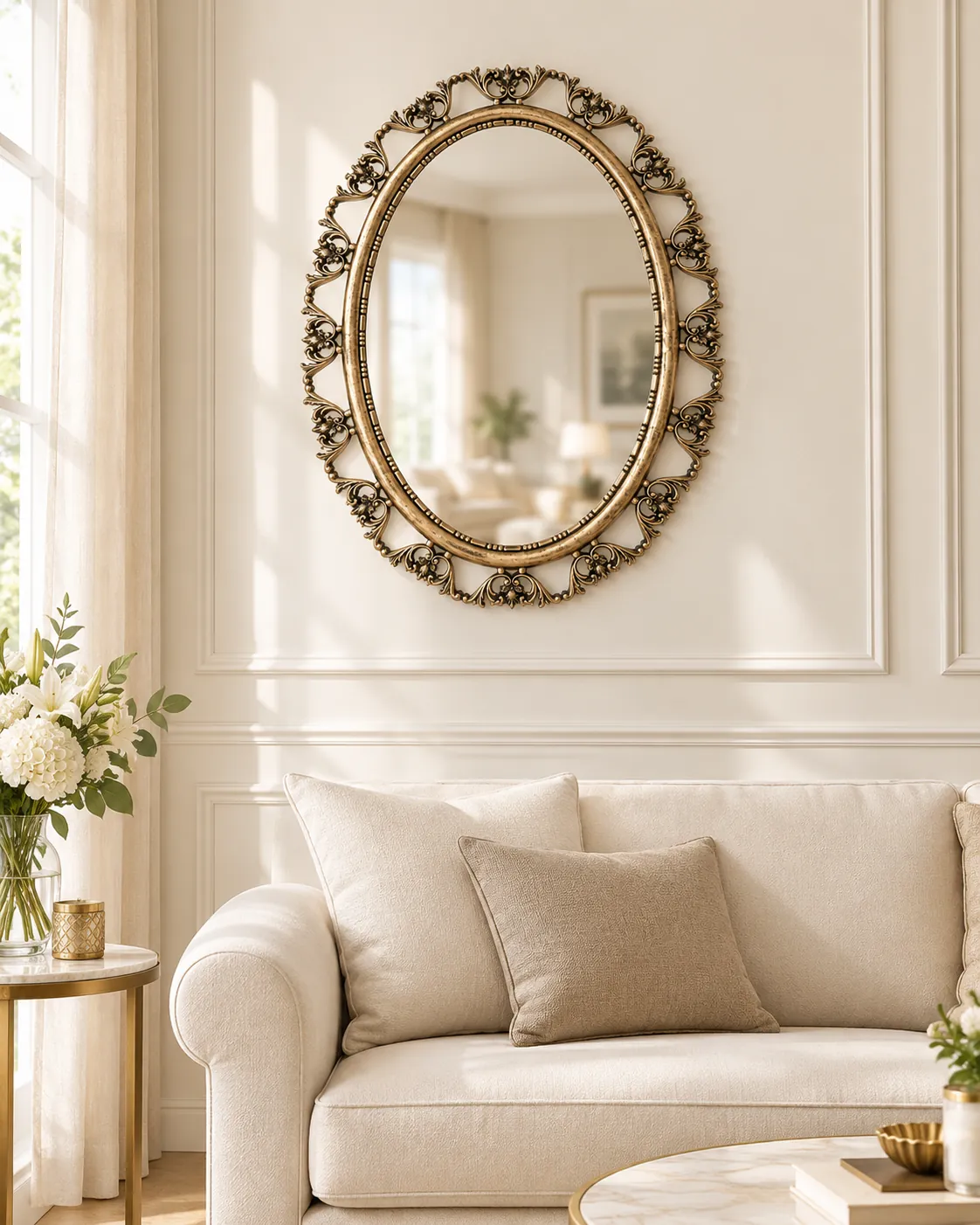 Antique Gold Oval Decorative Wall Mirror 22x28 Inches
