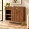 Wood finish sideboard storage cabinet with open shelves