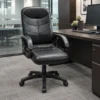 Black executive office chair with padded seat and curved armrests